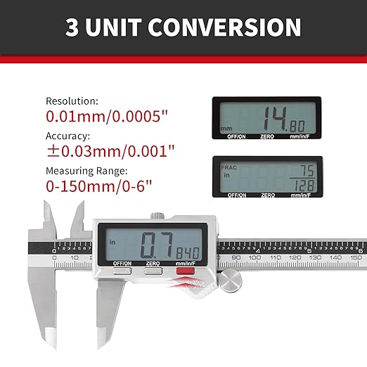 6" / 150 mm Stainless Steel Digital Caliper & Stainless Steel Rule Set - Image 6