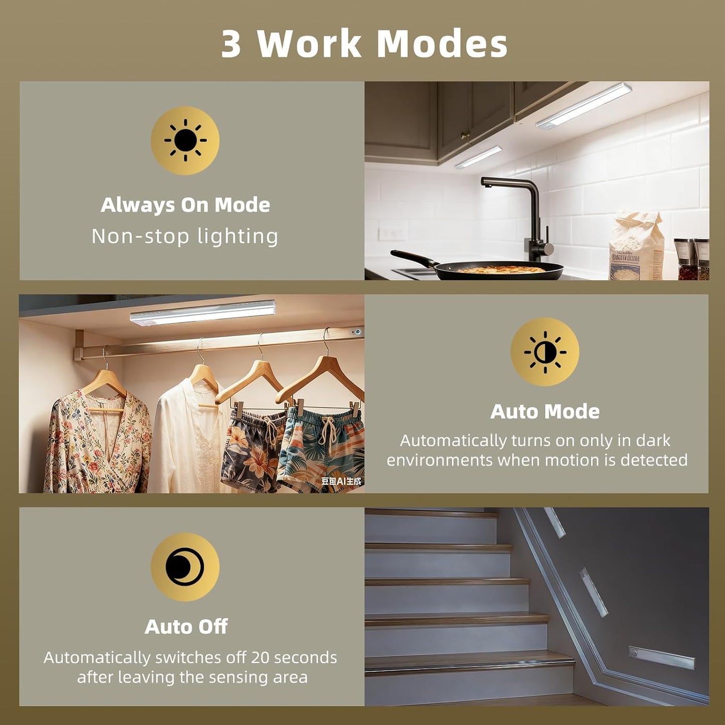 4 Pack Under Cabinet Lighting, Rechargeable Motion Sensor Light Indoor, Wireless Dimmable Magnetic Closet Lights, 32 LED Under Counter Lights for Kitchen, Wardrobe, Stairs, White Light