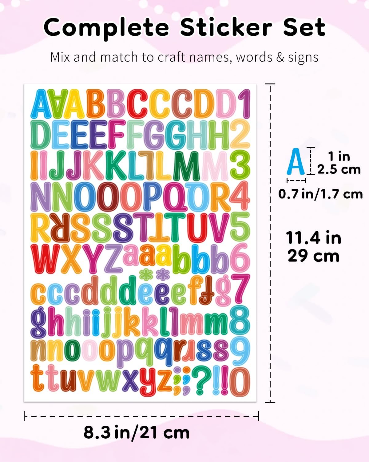 Uniclife 1 Inch 10 Sheets Letter Stickers|1260 Pcs Scrapbook Stickers, Vinyl Number Alphabet Sticker, Self-Adhesive Stick on Letters for Mailbox Bottles Crafts Posters Decor