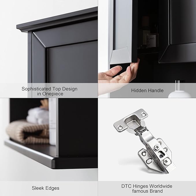 Black Bathroom Wall Cabinet 23x29 inch Wooden Bathroom Medicine Cabinet - Image 4
