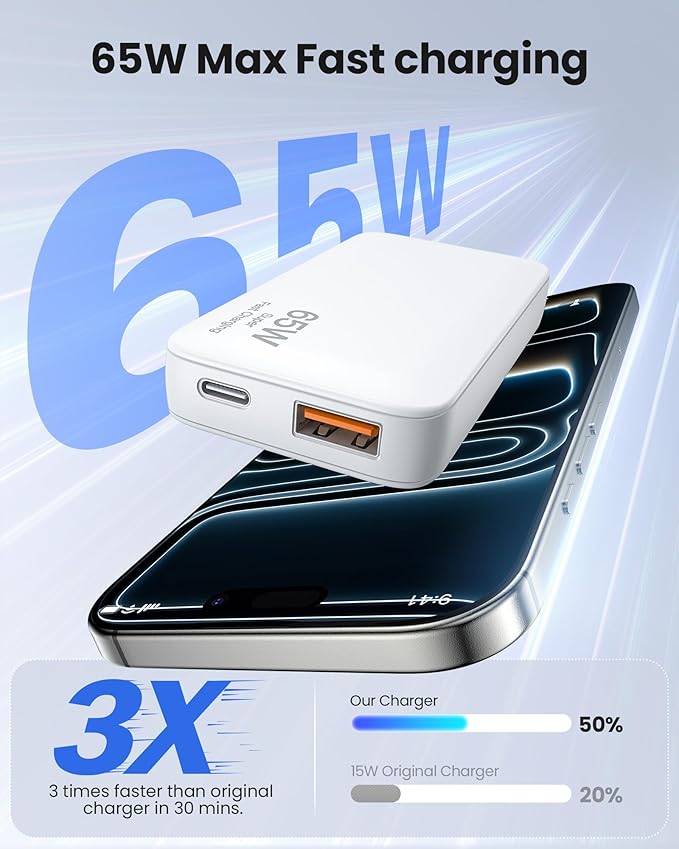 65W Ultra-Thin Foldable Charging Plug USB-C, Portable Mobile Phone and Laptop - Image 2