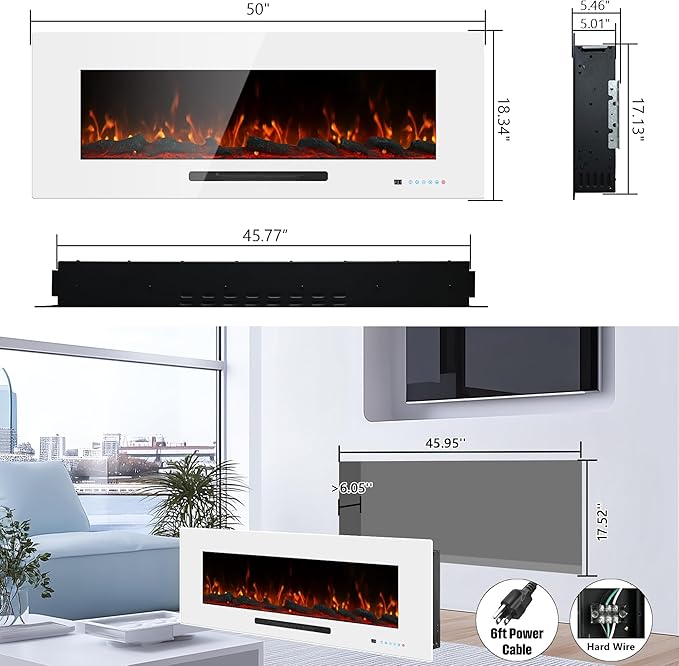 50" Electric Fireplace, Recessed & Wall Mounted Fireplace Heater 13 * 13 Colors - Image 3