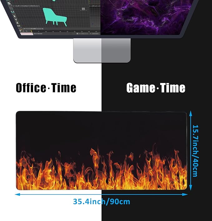 EOBKLAX Fire Flames Large Gaming Mouse Pad, Waterproof Desk Mat - Image 2