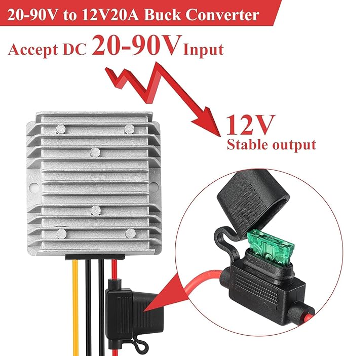 BEYIMEI 20A 240W DC Step Down Converter 20-90V to 12V, 24V 36V 48V 60V 72V 84V - Image 3