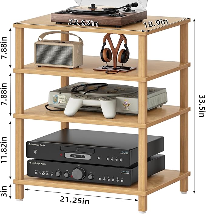 4-Tier AV Media Player Stand, Natural Stereo Cabinet, Modern Audio Shelf - Image 3