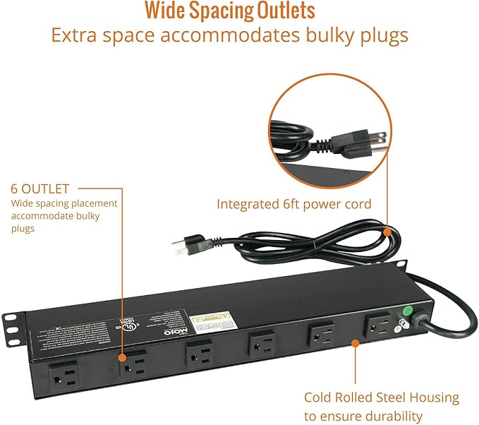 Tecmojo 1U Rackmount Network-Grade PDU Surge Protector Power Strip, 12 Outlets - Image 5