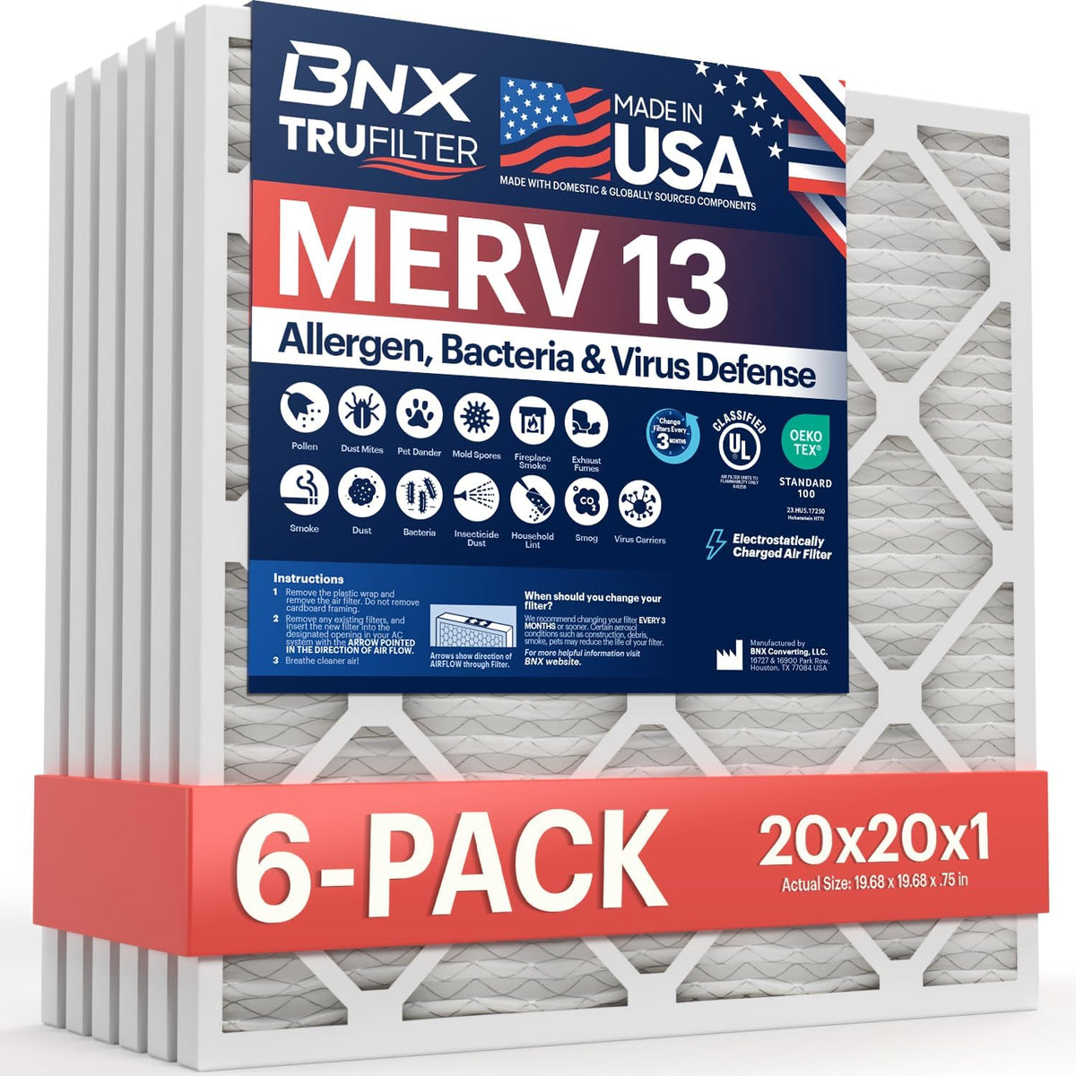 BNX TruFilter 20x20x1 Air Filter MERV 13