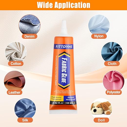 FITTDYHE Fabric Glue Permanent, 60 ML Washable Clear Clothing Glue, Super - Image 2