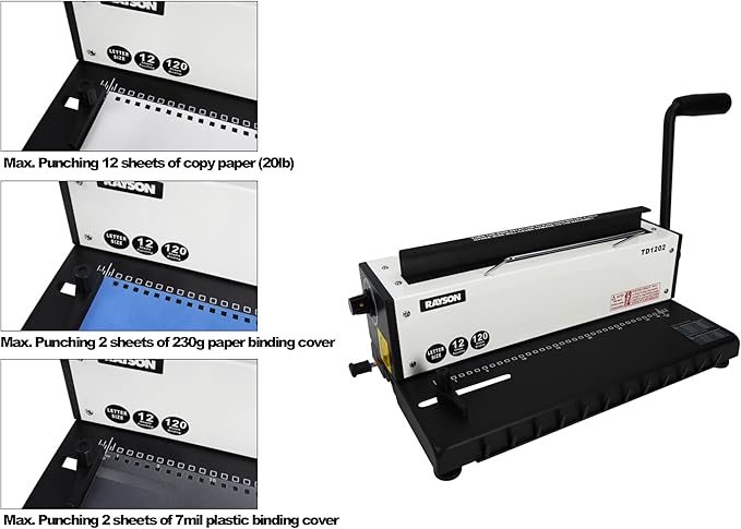 Rayson TD1202 Binding Machine, 3:1 Pitch Wire Binder, Punching 12 - Image 4