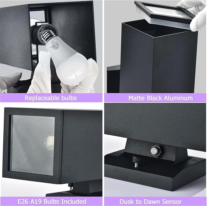 Dawn to Dusk Outdoor Light Fixtures Wall Mount 2 Pack, LED Modern Up Down - Image 6