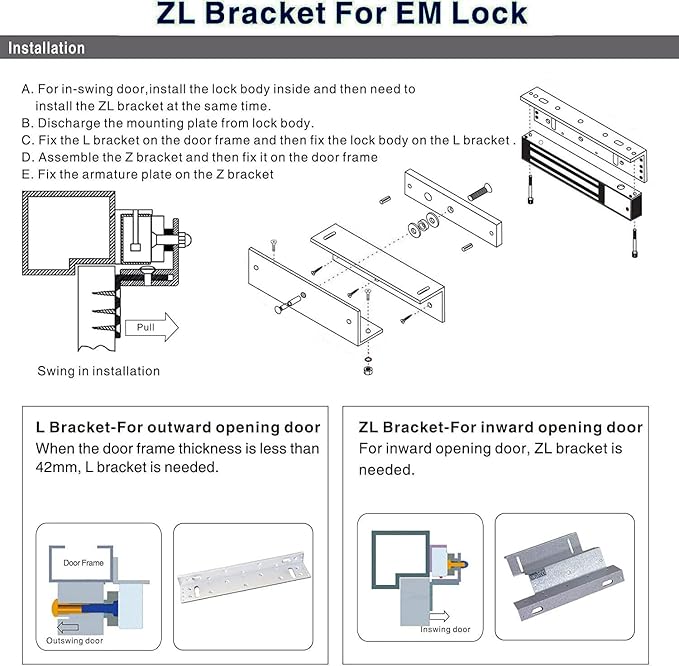 Z and L Bracket for 500KG 1200LBS Holding Force Electric Magnetic Lock Single - Image 6