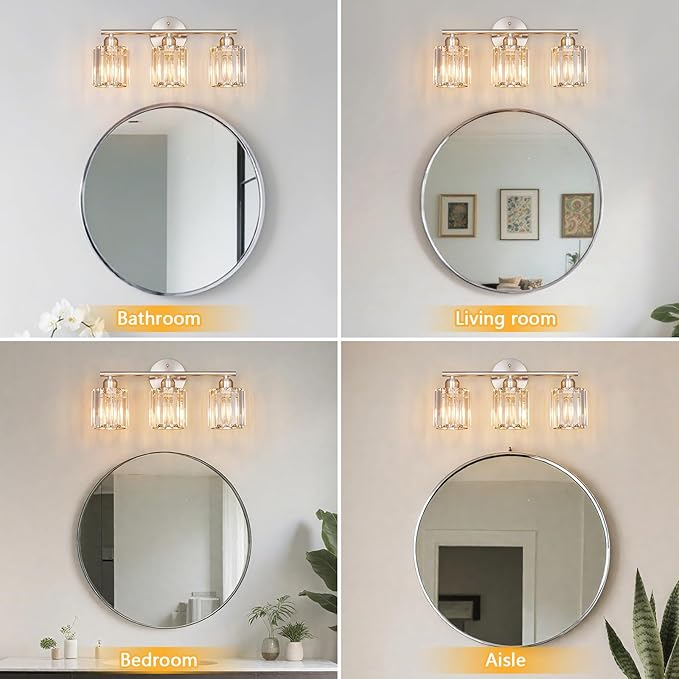 FDPBY Modern 3 Light Crystal Vanity Light, Brushed Nickel Vertical Bathroom - Image 4