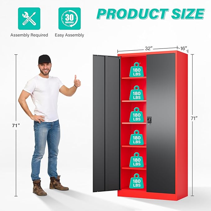 SISESOL Red Metal Storage Cabinet - Image 3