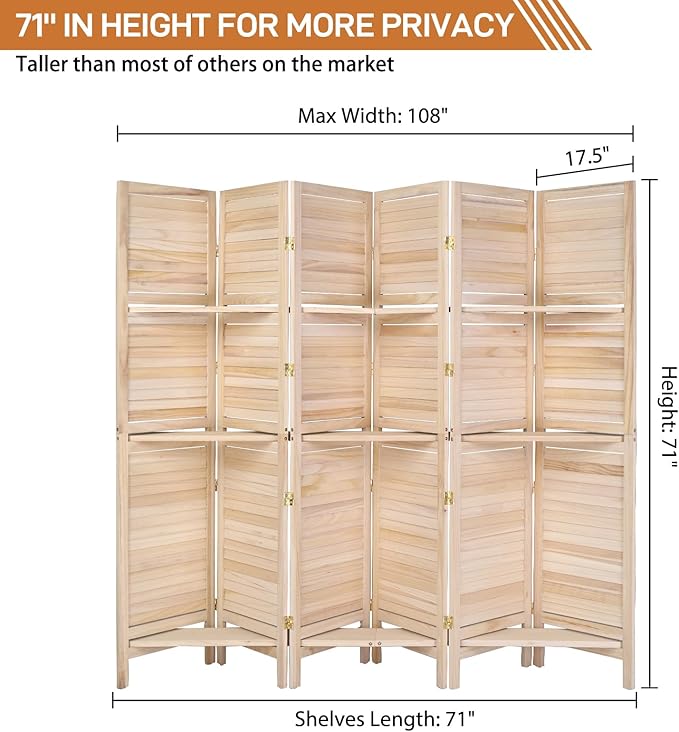Bonnlo 6 Panels Wood Room Divider - Image 2