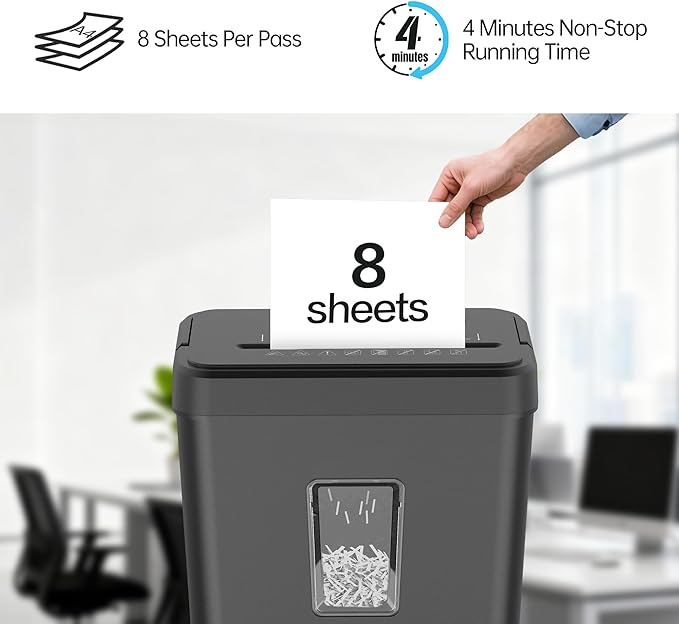 8-Sheet Cross Cut P-4 Security Paper Shredder, 4.2 Gal Bin - Image 2