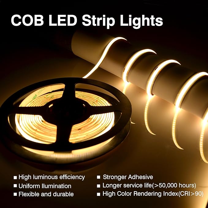 Pandery COB LED Strip Lights Warm White, 24V Dimmable led Light Strip KIT - Image 3