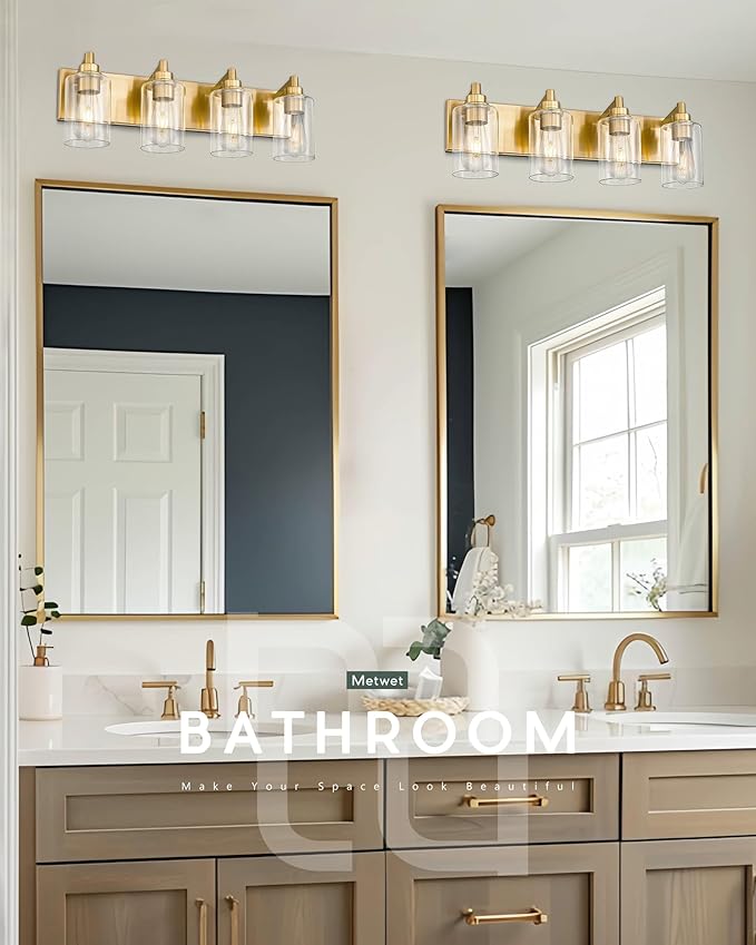 METWET 4-Light Bathroom Light Fixtures, Brushed Gold Vanity Light - Image 6