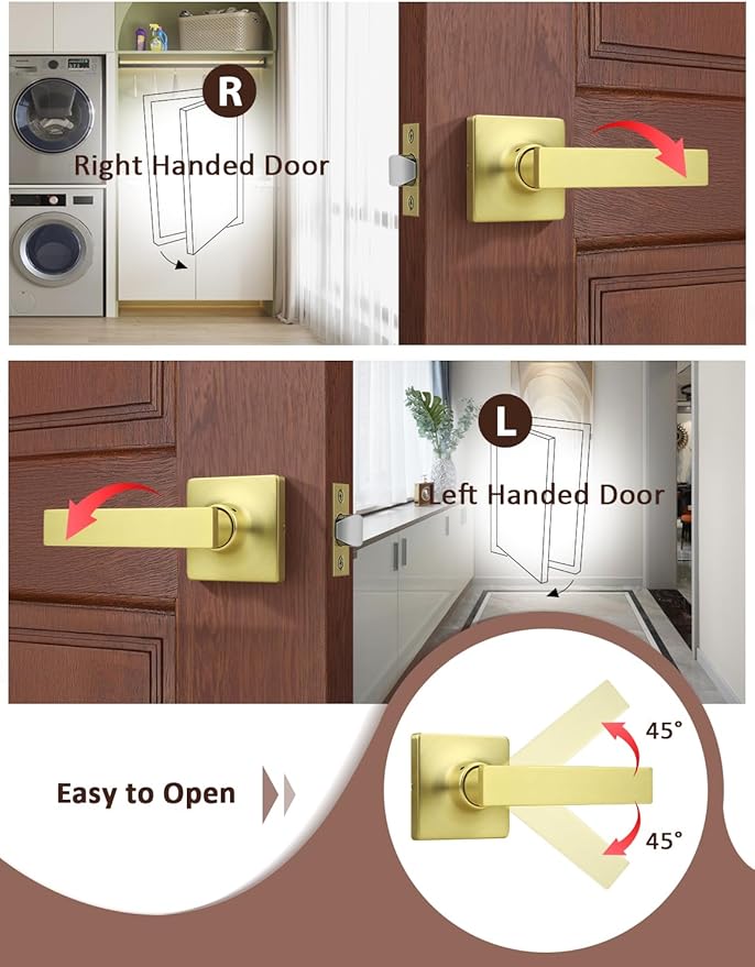 Mengico 10 Pack Passage Door Levers Gold Finish, No-Locking Keyless Square Door - Image 4
