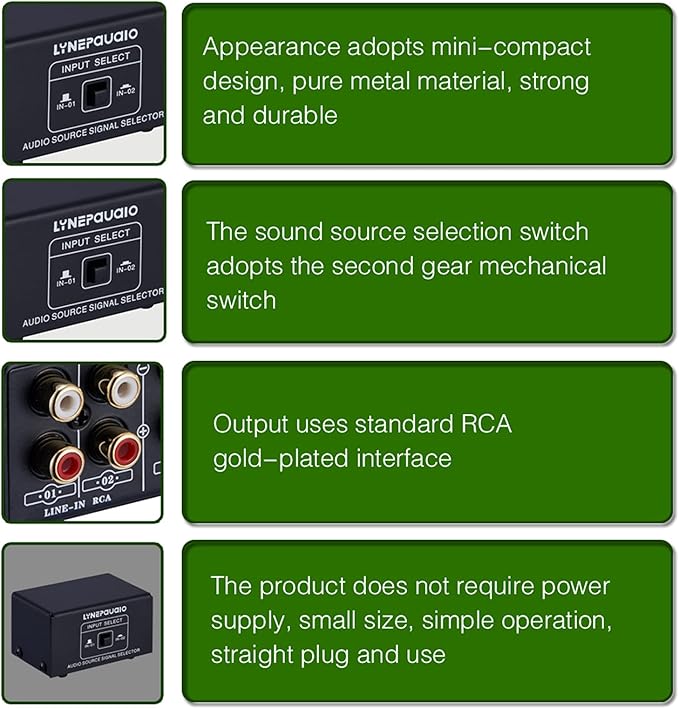 summina RCA Switch Audio Switcher RCA 2 in 1 Out / 1 in 2 Out A/B Switch Stereo - Image 7