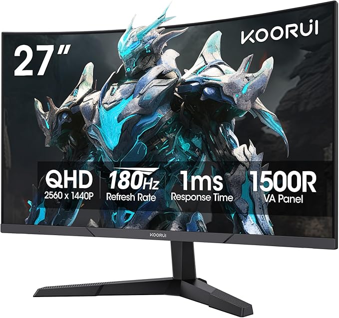 KOORUI 27 Inch Curved Gaming Monitor QHD 180Hz, 1ms 1500R Display, Adaptive Sync by KOORUI