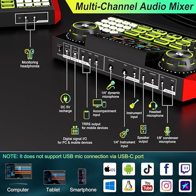 Podcast Microphone Bundle with Live Sound Card Audio Mixer, Podcast Equipment - Image 7
