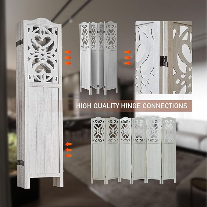 ALeesing 6 Panel Room Divider Fully Assembled, Carved Room Dividers and Folding - Image 8