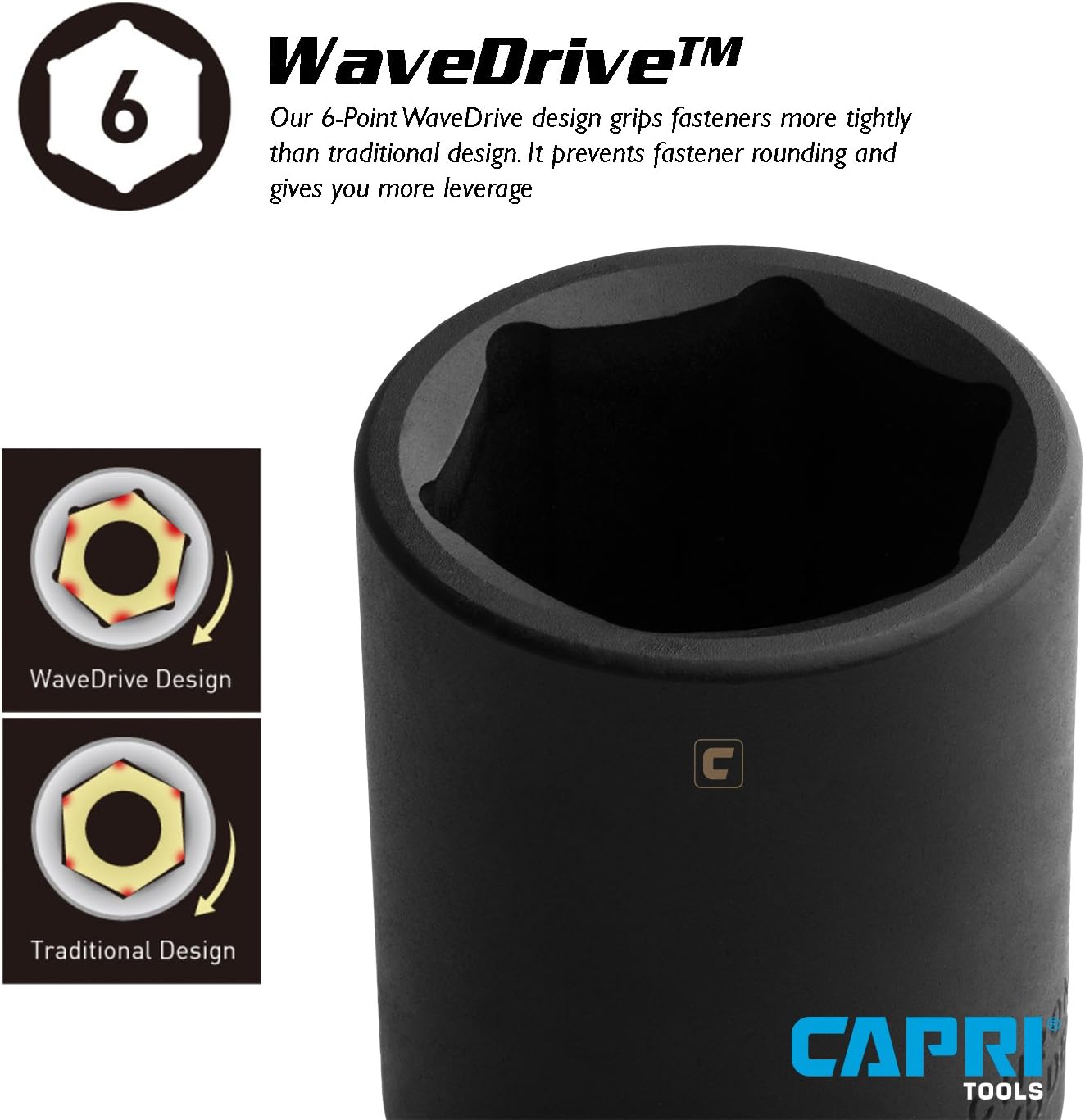Capri Tools Shallow Impact Socket, 3/8-Inch Drive, 6-Point, SAE (15/16-Inch)