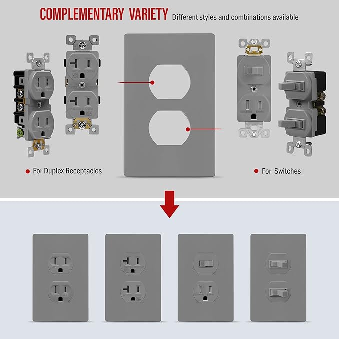 ENERLITES SI8821-GY Duplex Outlet Receptacle Cover, Screwless Wall Plate - Image 5