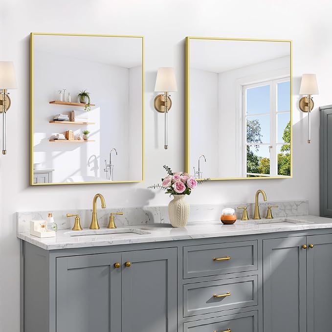 Gold Bathroom Mirror for Wall, 24x32 Inch Rectangle Mirror - Image 3