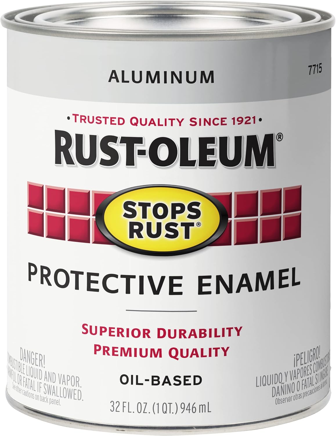 Rust-Oleum Stops Rust Brush On Protective Enamel Paint, Metallic Aluminum | Rust and Corrosion Resistant, Indoor and Outdoor Durability, Beautiful, Long-Lasting Finish on Metal, Wood and More, Quart