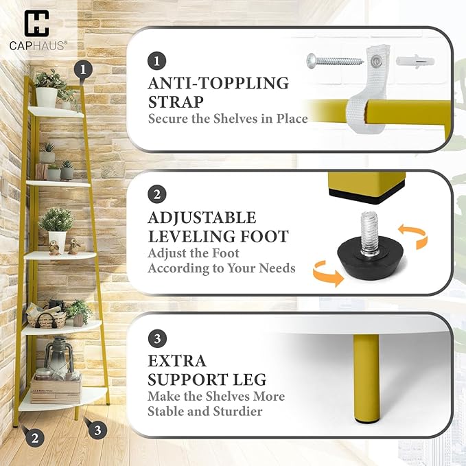 CAPHAUS Tall Corner Shelf Stand, 4-Tier Display Shelves, Ladder Corner Wood - Image 5