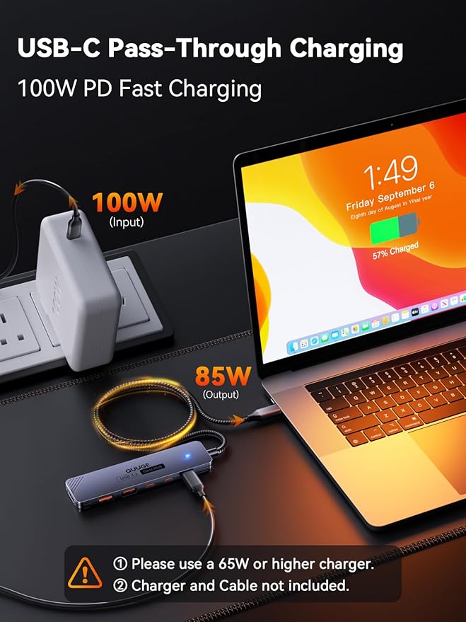 QUUGE USB C Hub 10Gbps, 6-in-1 Aluminum Multiport Adapter - Image 5