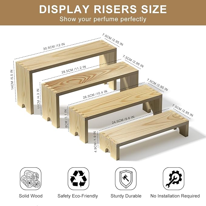 2 Set Large Wooden Tiered Riser Display Stands - Image 8