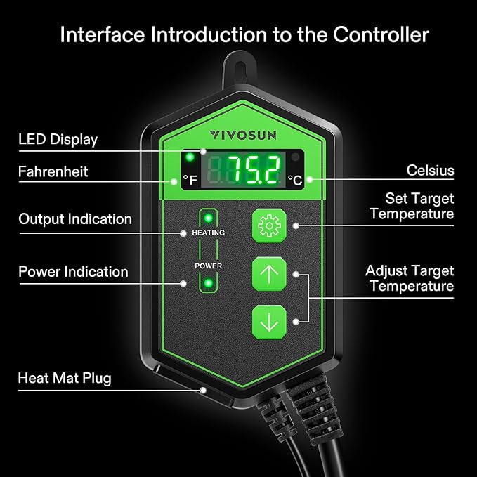 VIVOSUN Digital Heat Mat Thermostat Controller, 40–108 ºF 1000W - Image 3