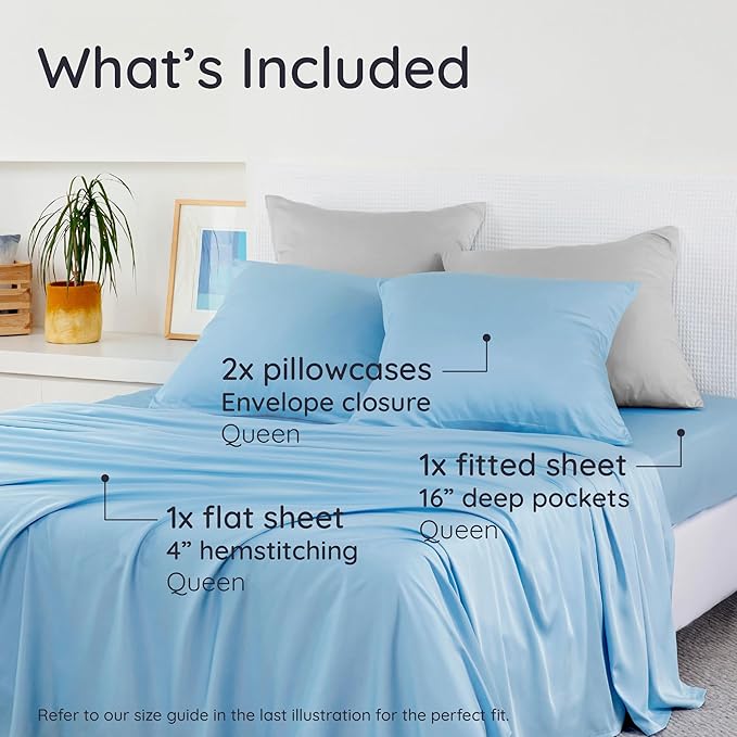 Bambaw Queen Sheet Set – 4pcs 100% Viscose Derived from Bamboo Sheets Queen - Image 2