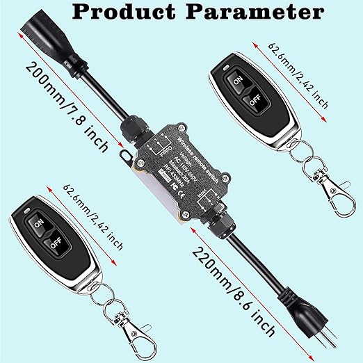 AC110V Remote Control Power Switch, Waterproof Wireless Light Switch, 165 Feet - Image 7