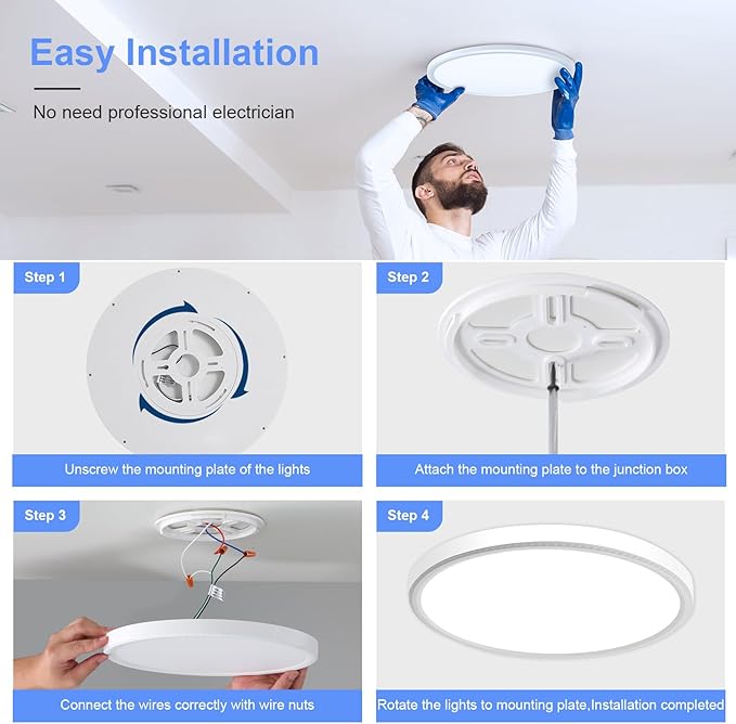 hunhun 16 Inch Dimmable LED Flush Mount Ceiling Light 4800LM Round Light - Image 5