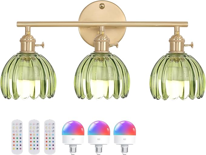 Shenmoyl Battery Operated Bathroom Light Fixtures, 3-Light Brass Vanity Wall by Shenmoyl