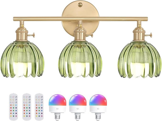 Shenmoyl Battery Operated Bathroom Light Fixtures, 3-Light Brass Vanity Wall by Shenmoyl