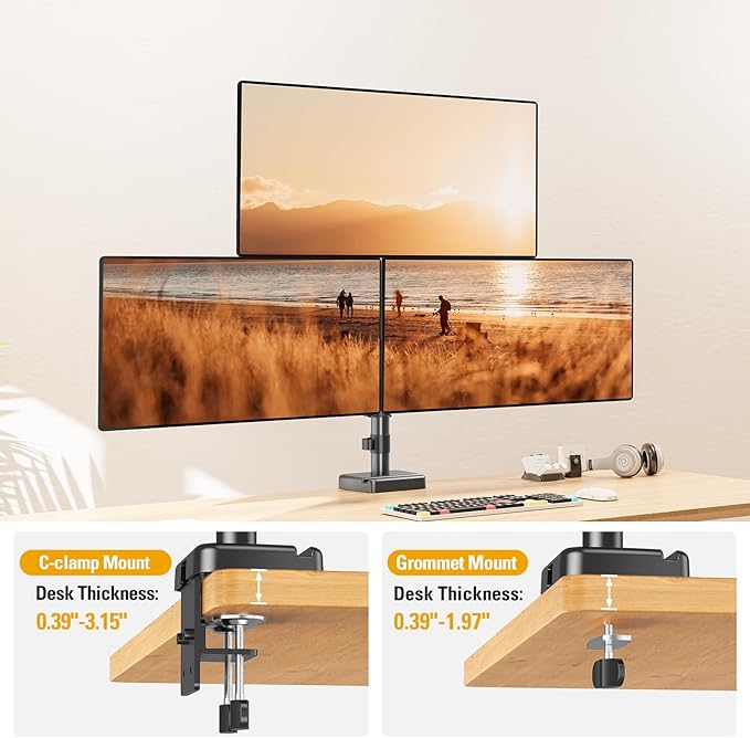 DreamAxis Triple Monitor Mount up to 32" Computer Screen, Adjustable 3 Monitor - Image 5