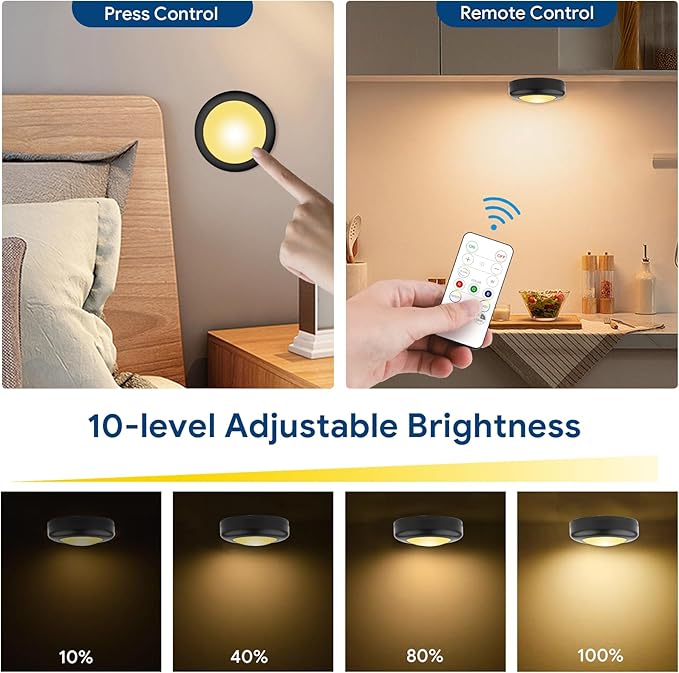 Yiliaw 3 Pack LED Puck Lights Remote Control 16 Color Changeable Under Cabinet - Image 3
