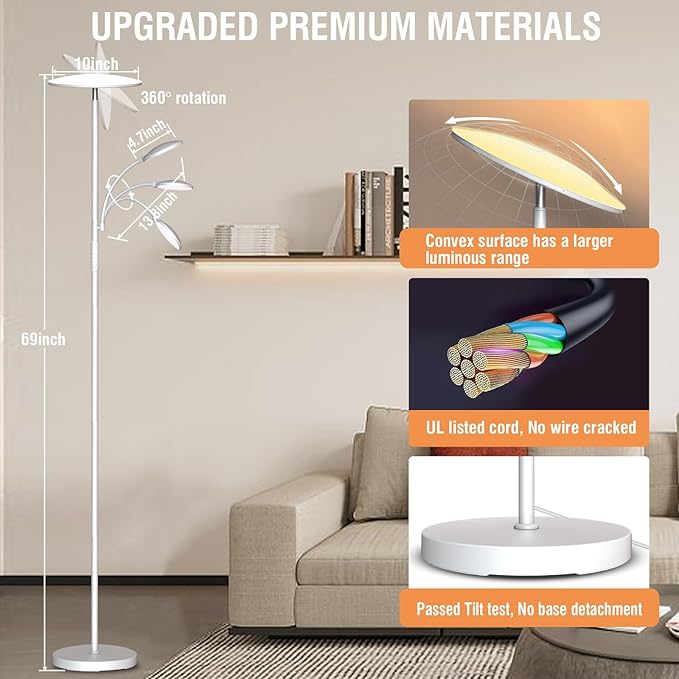 marctronic White Floor Lamps for Living Room, 44W/4500LM Super Bright 2 in 1 - Image 7