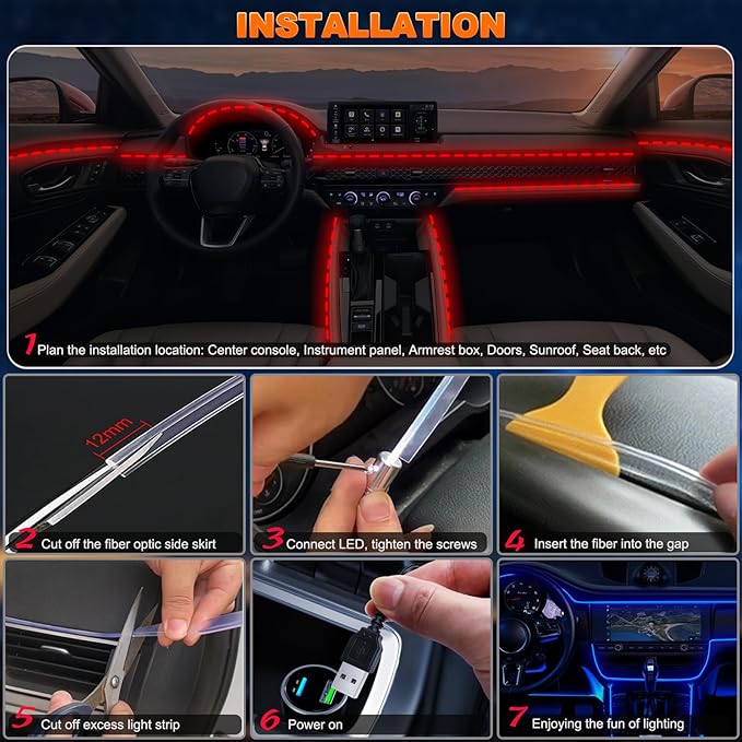 Jushope Car LED Strip Lights, USB Interior Ambient Lighting Kits - Image 6
