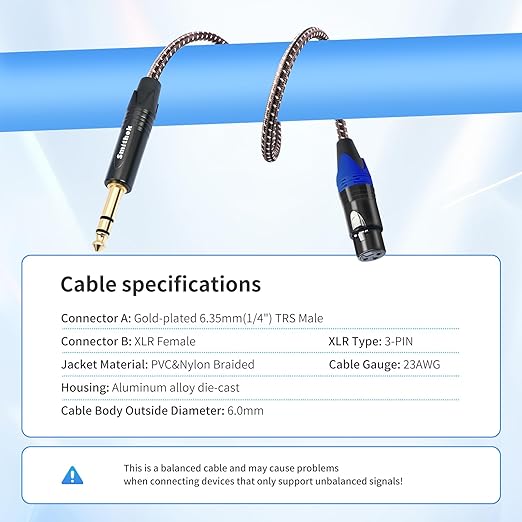 Smithok 2Pack 1/4" to XLR Cable, Heavy Duty Nylon Braided, Balanced 1/4" TRS to - Image 7