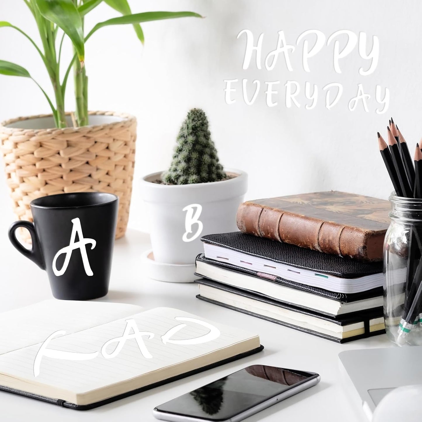 TaoBary 416 Pcs Letter Stickers Cursive Alphabet, 2'', 3'', White | Waterproof Vinyl, 8 Sheets Alphabet Set Ideal Graduation Cap Scrapbook, Small Size Window Door Classroom DIY Craft Gifts