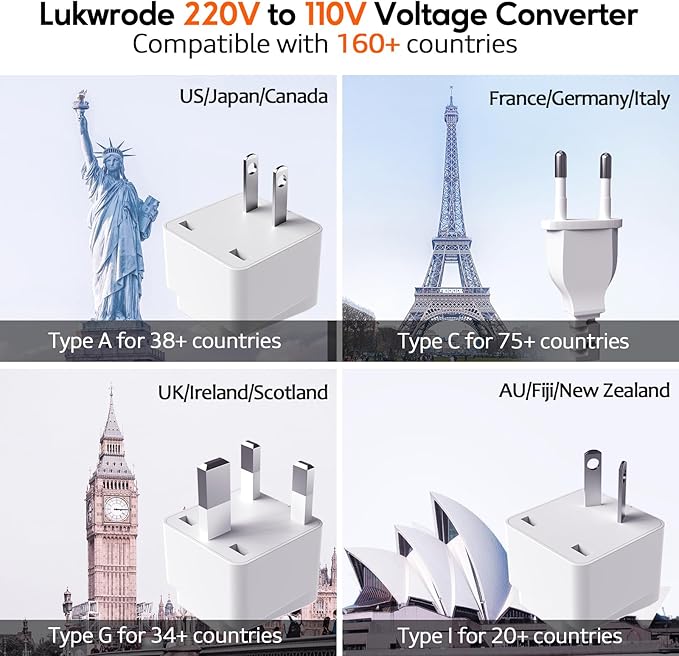 Lukwrode 220V to 110V Voltage Converter Universal Travel Adapter - Image 5