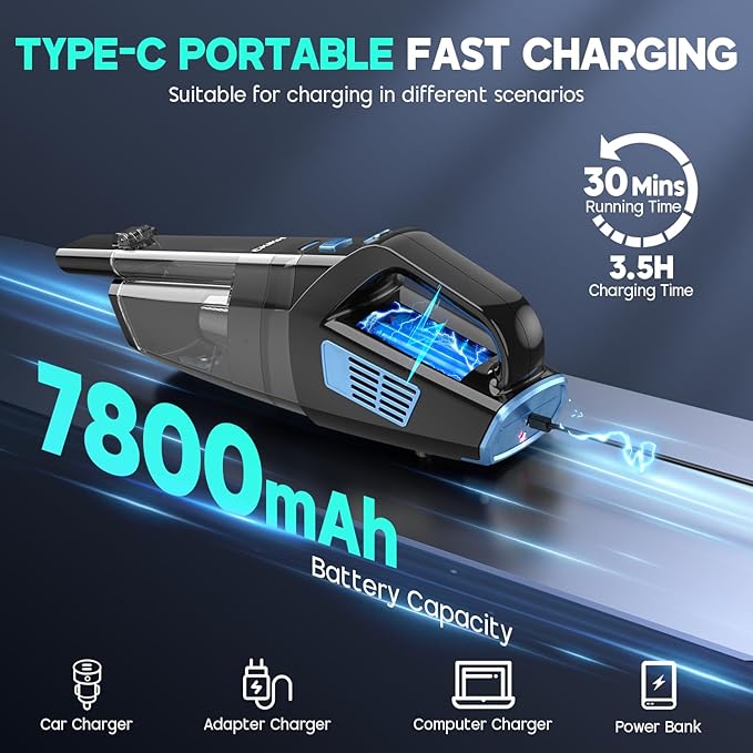 CKIKH Handheld Vacuum Cordless, 15000PA Strong Suction Hand Held Car Vacuum - Image 4
