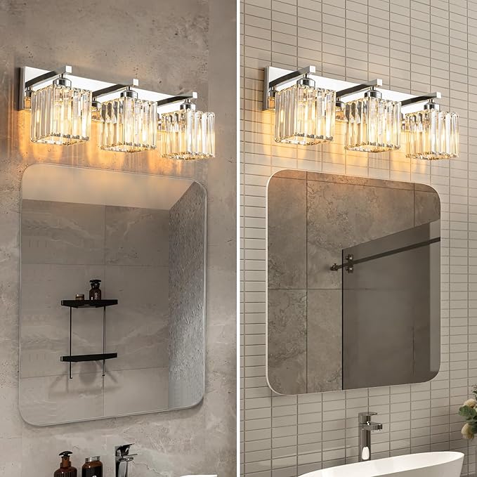 FDPBY Modern Bathroom Vanity Light 3-Lights Chrome Crystal Bathroom Wall Light - Image 4