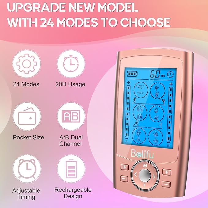 Belifu Dual Channel TENS EMS Unit 24 Modes Muscle Stimulator - Image 4
