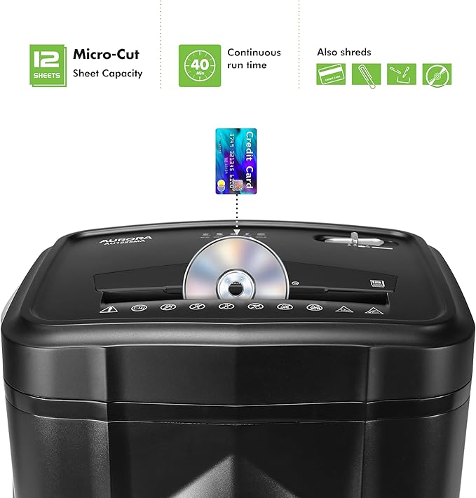 Aurora AU1225MA High-Security 12-Sheet Micro-Cut Paper and CD/Credit Card - Image 2